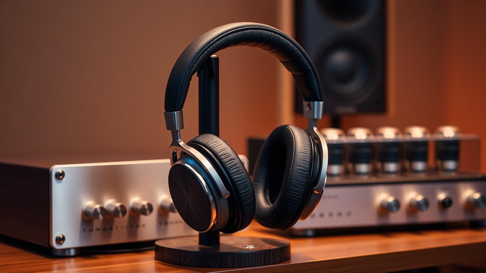 Audiophile open-back koptelefoon op headphone stand