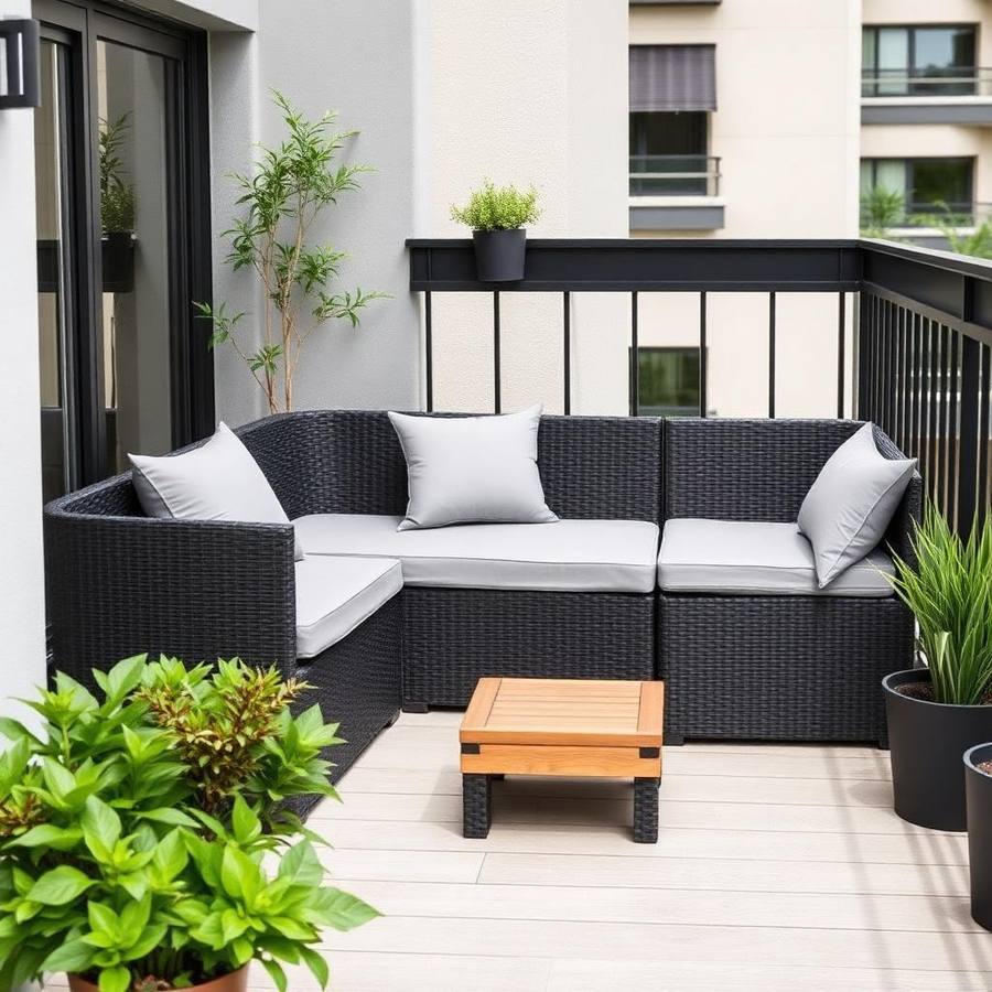 Compacte Hoek Loungeset Antraciet – Poly-rattan met Lichtgrijze Kussens