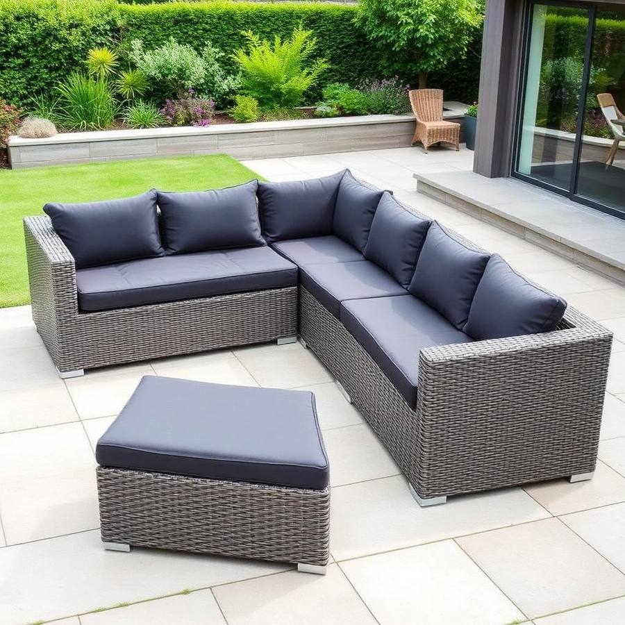 Modulaire Wicker Loungeset met Footstool en Glazen Tafel
