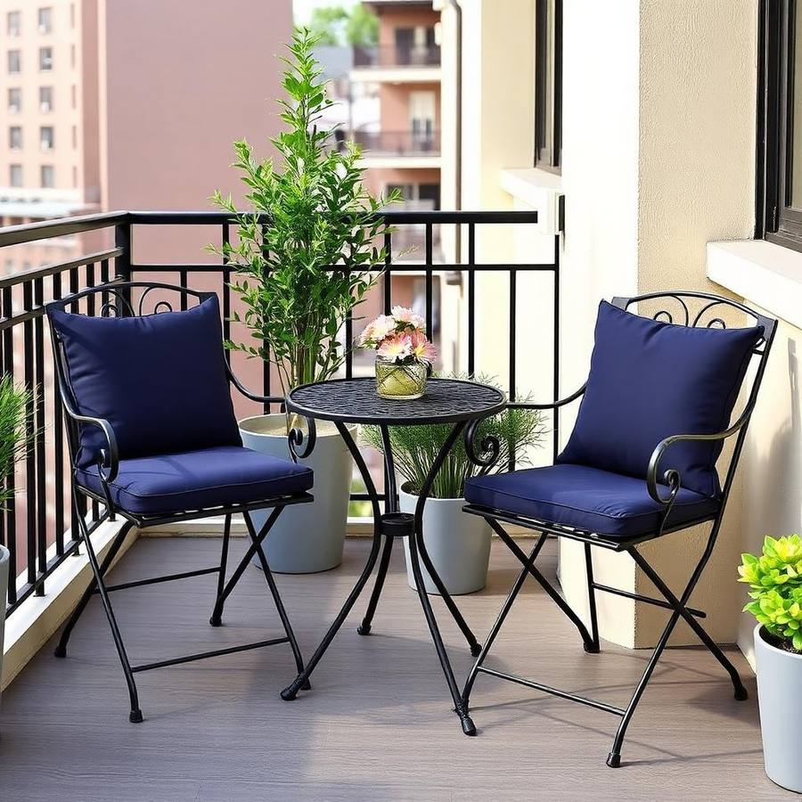 Bistro Balkonset Smeedijzer Zwart – Twee Stoelen met Ronde Tafel