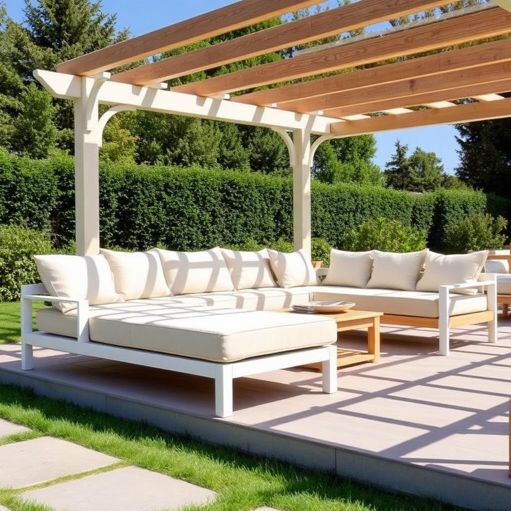 Premium Loungeset met Chaise Longue – Wit Aluminium en Lichtteak