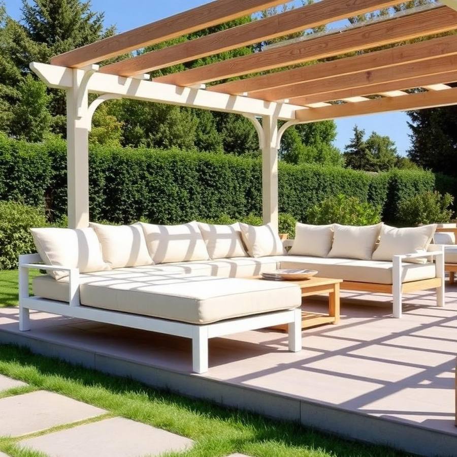 Premium Loungeset met Chaise Longue – Wit Aluminium en Lichtteak