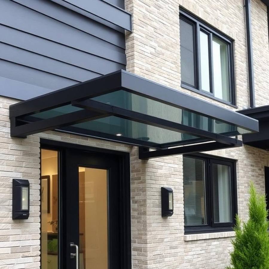 Premium Deur Overkapping RVS met Getint Dak — Luxe Luifel met Zonwerend Polycarbonaat