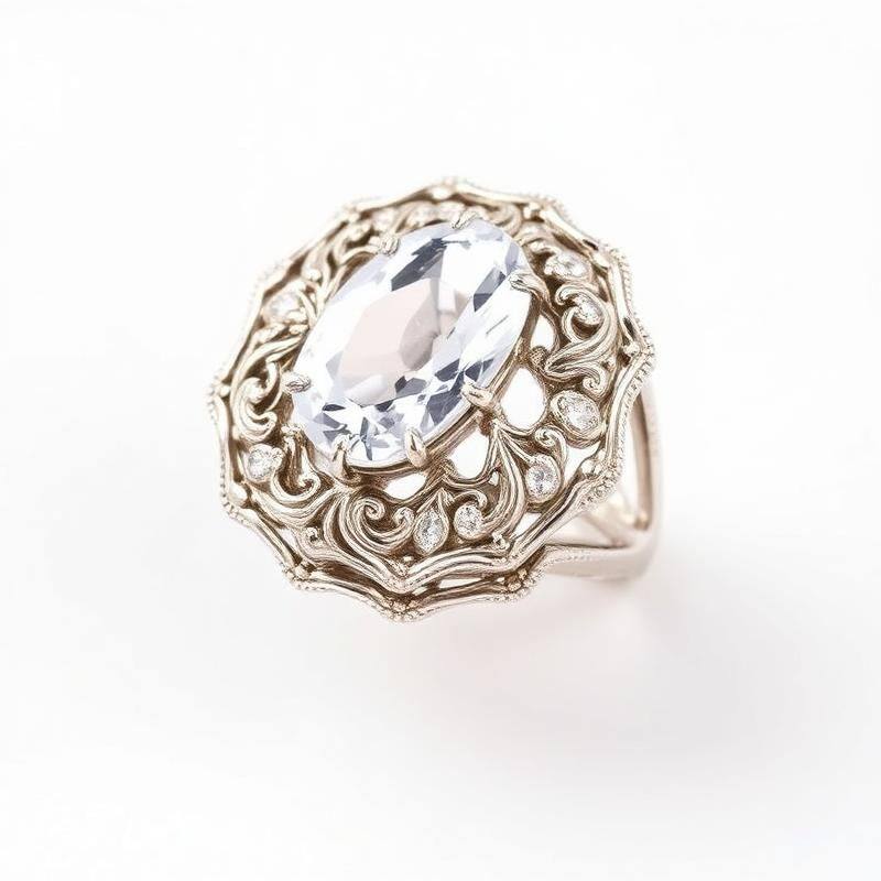Vintage Diamanten Cocktailring - Witgouden Ring met Sierlijk Filigrein