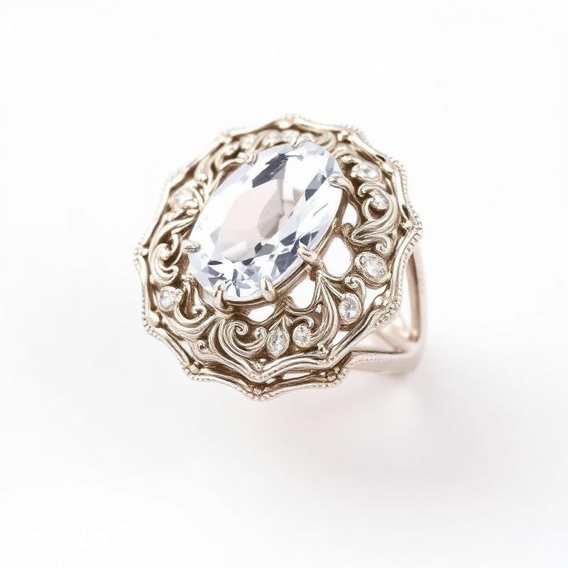Vintage Diamanten Cocktailring - Witgouden Ring met Sierlijk Filigrein