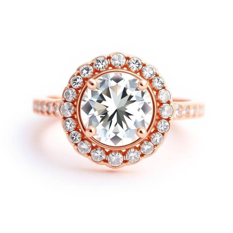 Halo Diamanten Ring - Roségouden Ring met Omringende Diamanten
