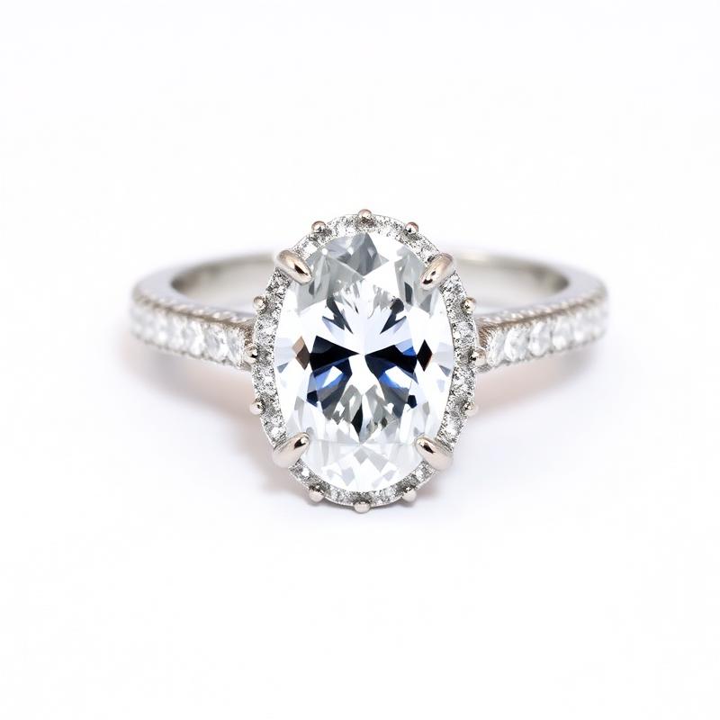 Ovale Diamanten Ring met Pavé Band - Witgouden Ring met Verfijnde Stenen