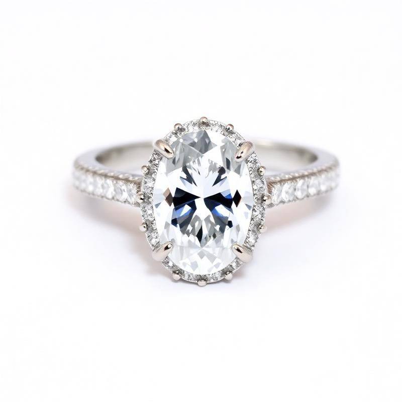Ovale Diamanten Ring met Pavé Band - Witgouden Ring met Verfijnde Stenen