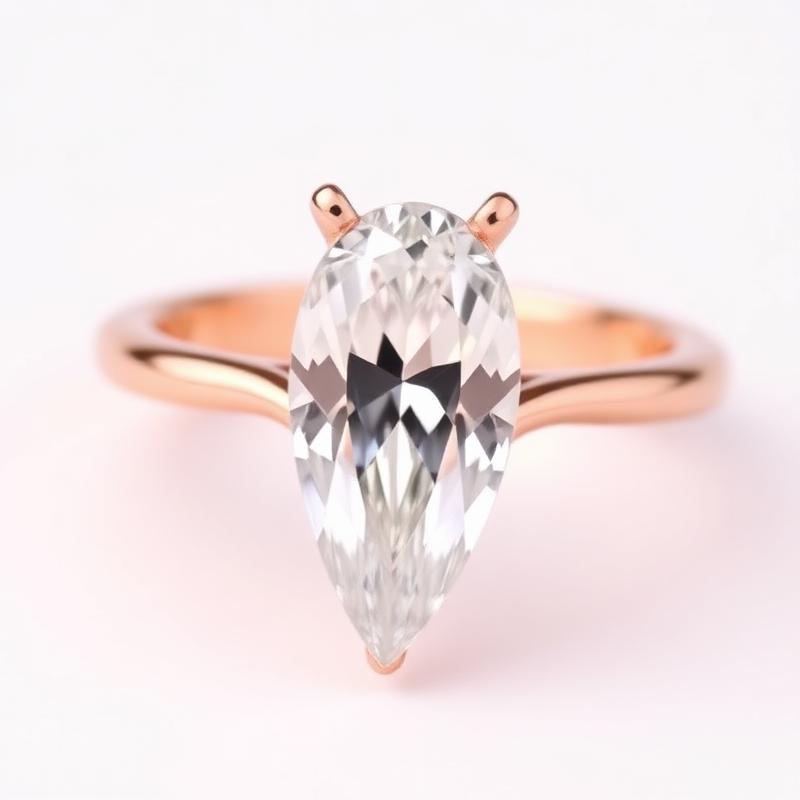 Peer Vormige Diamanten Ring - Roségouden Ring met Druppel Diamant