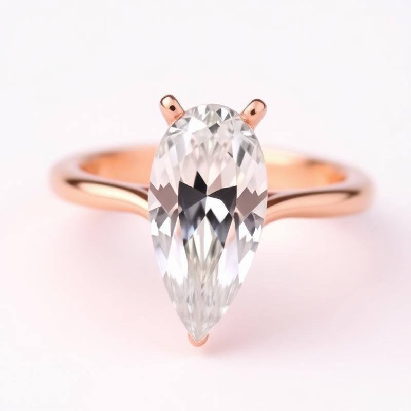 Peer Vormige Diamanten Ring - Roségouden Ring met Druppel Diamant