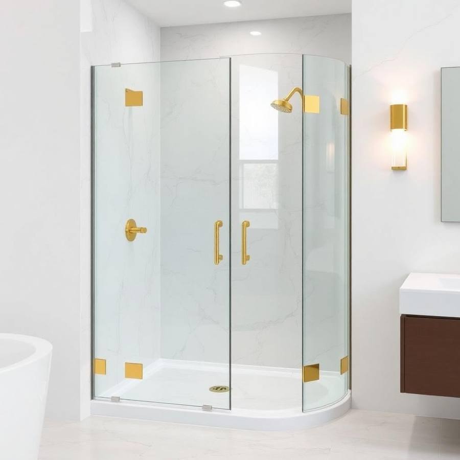Frameloze Dubbele Deur Douchecabine met Gouden Beslag – Minimalistische Luxe Cabine