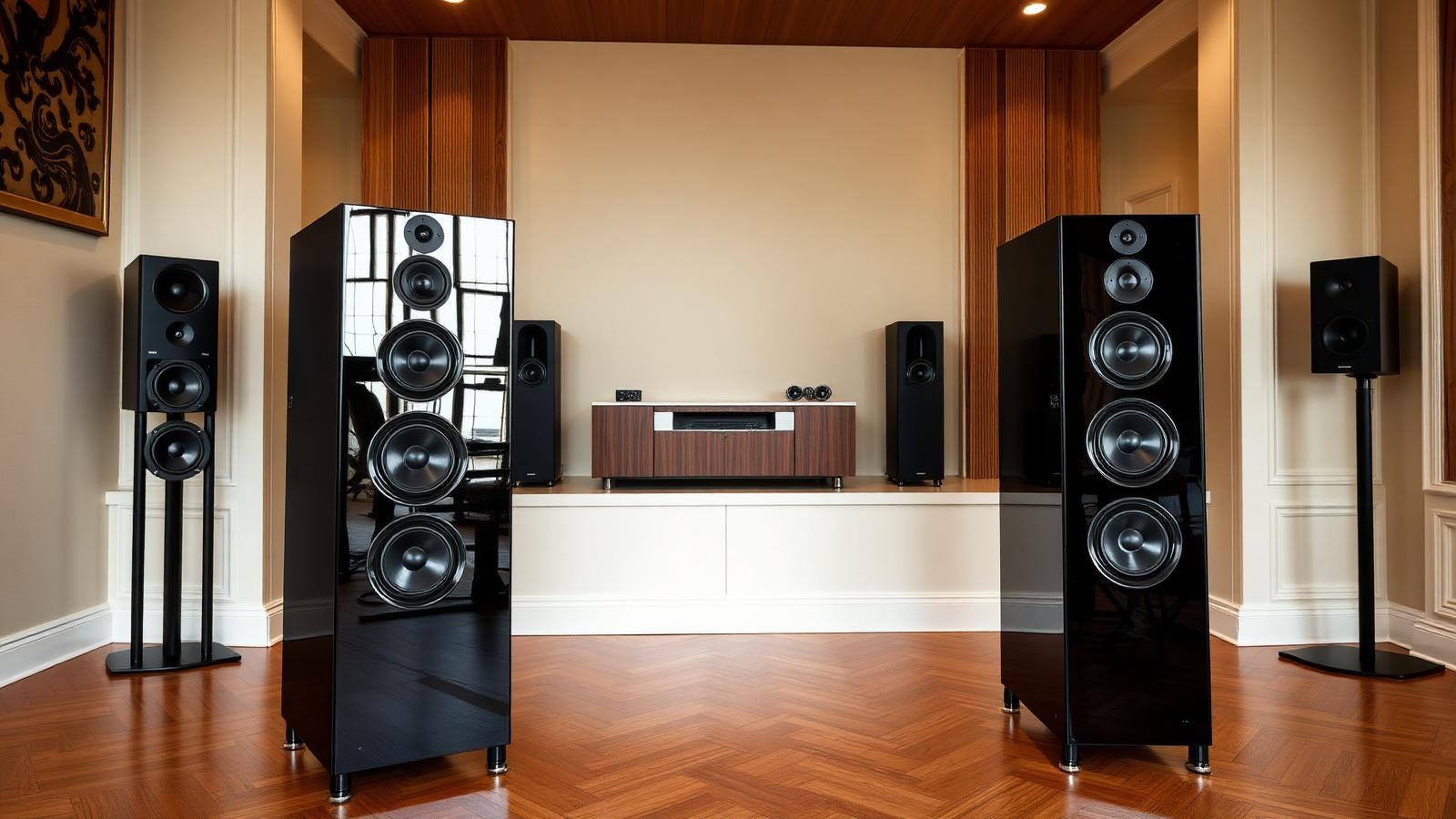 High-end audiofiele floorstanding luidsprekers in luisterkamer