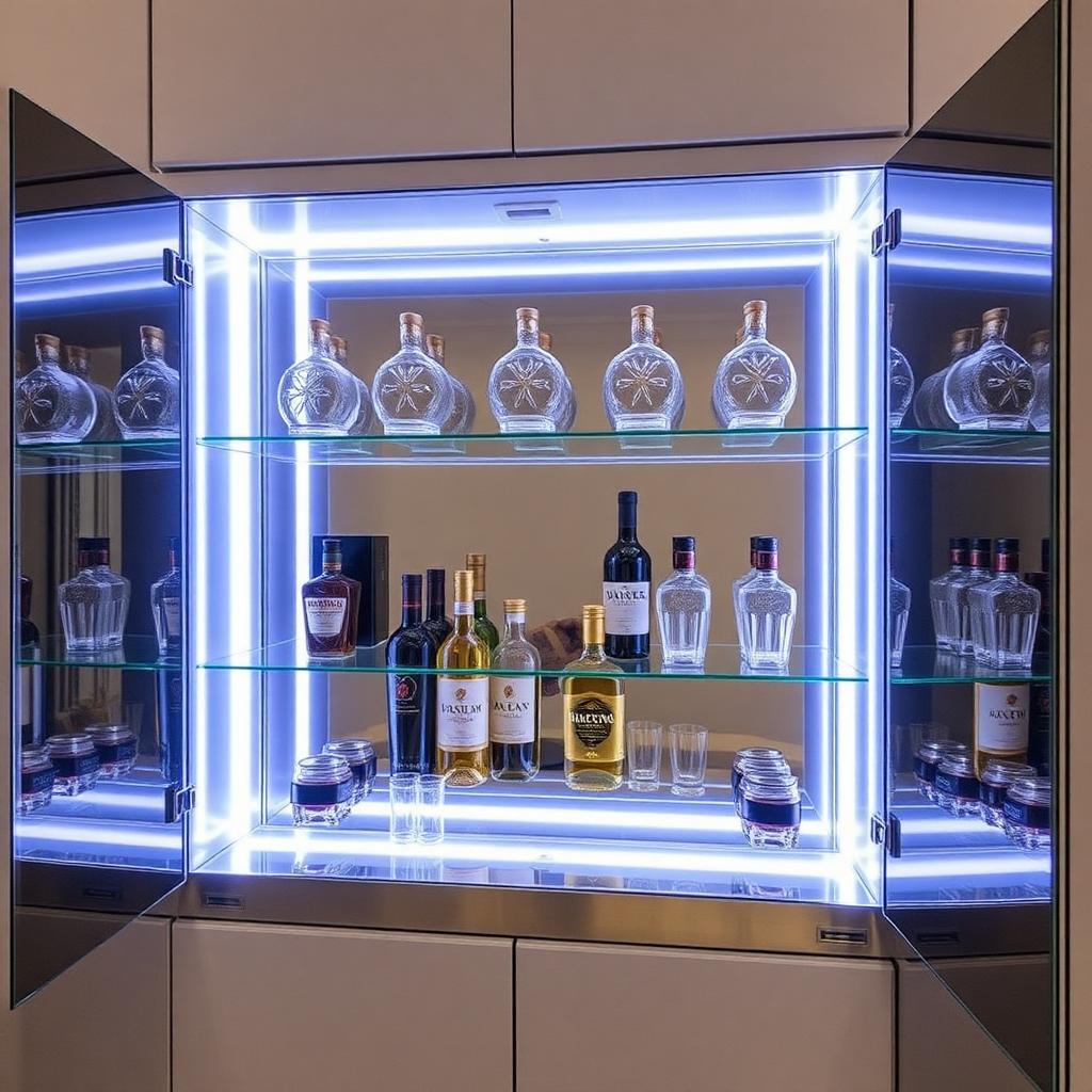 Luxe LED Barkast met Glazen Planken – Verlicht Showmodel met Spiegelwand