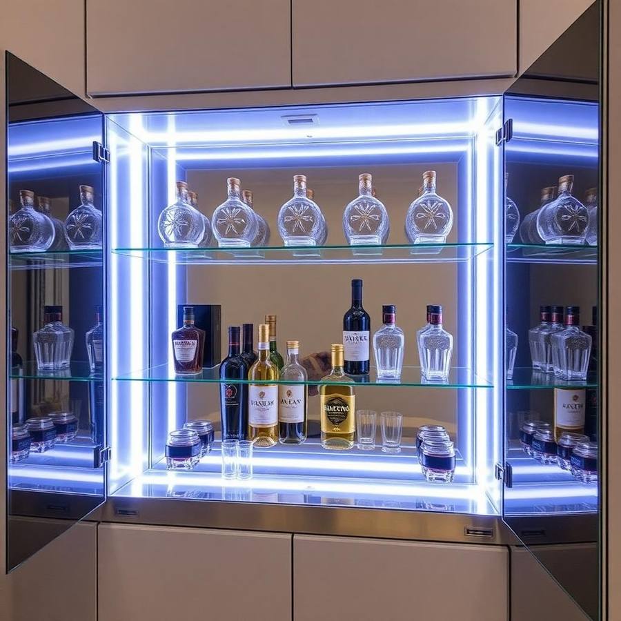 Luxe LED Barkast met Glazen Planken – Verlicht Showmodel met Spiegelwand