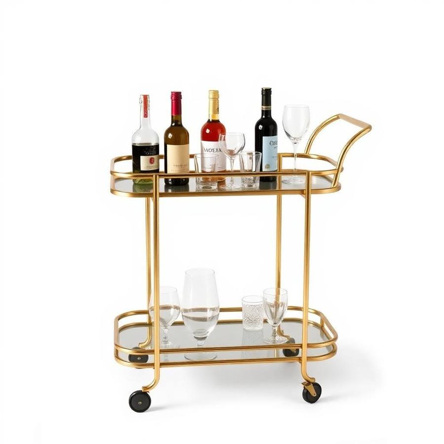 Gouden Bar Trolley op Wieltjes – Verrijdbare Drankkar voor Flexibel Serveren