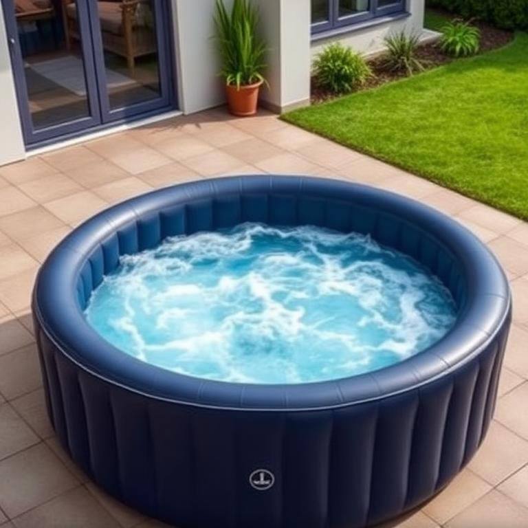 Ronde Opblaasbare Bubbelbad Marineblauw – 4 Personen Tuin Spa
