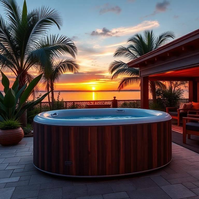 Luxe Bubbelspa Houten Look – Tropische Tuin Editie