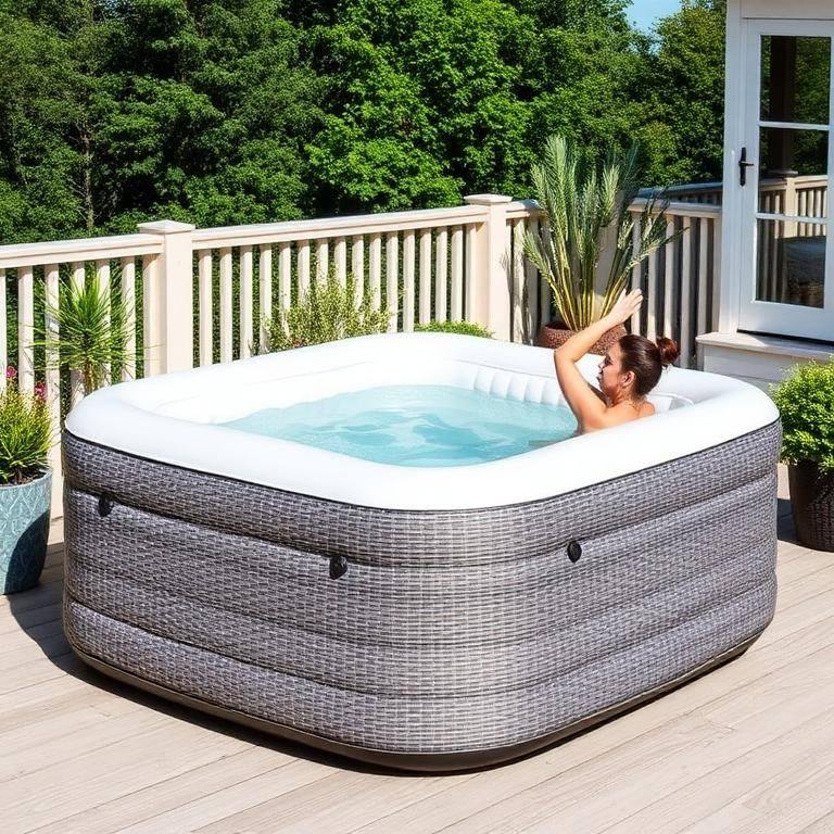 Vierkante Wicker Bubbelspa met Hoofdsteunen – 6 Personen Familie Editie