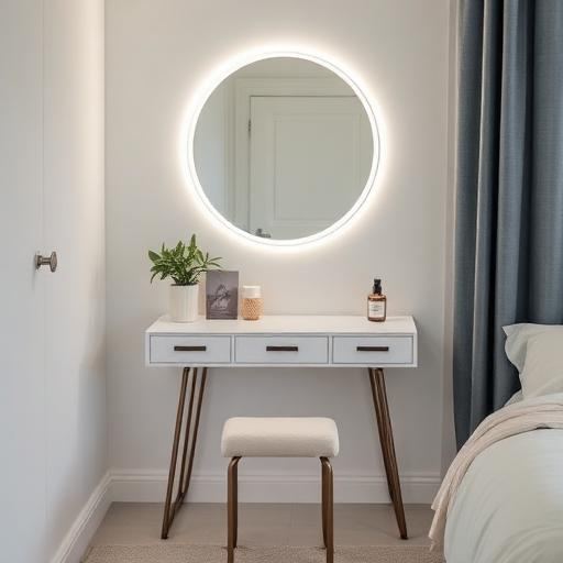 HOMCOM Kaptafel Set met LED-spiegel & Fluwelen Kruk