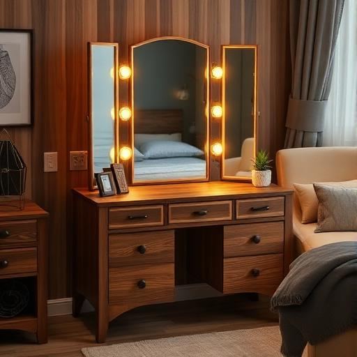 Meerveil Kaptafel met Drieluik LED-spiegel