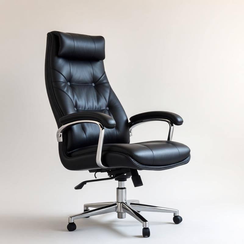 Luxe Zwarte Leren Directiestoel — Ergonomische Bureaustoel met Hoge Rug