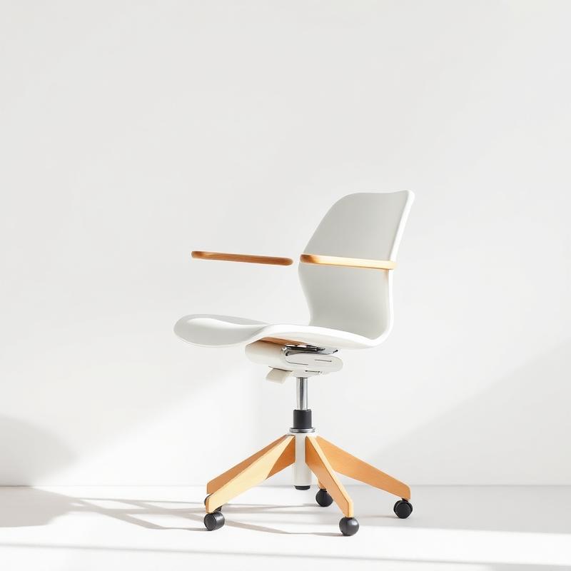 Scandinavische Bureaustoel in Wit en Hout — Minimalistische Designstoel