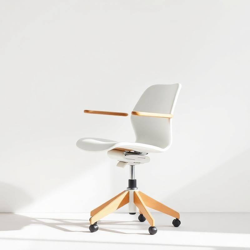 Scandinavische Bureaustoel in Wit en Hout — Minimalistische Designstoel