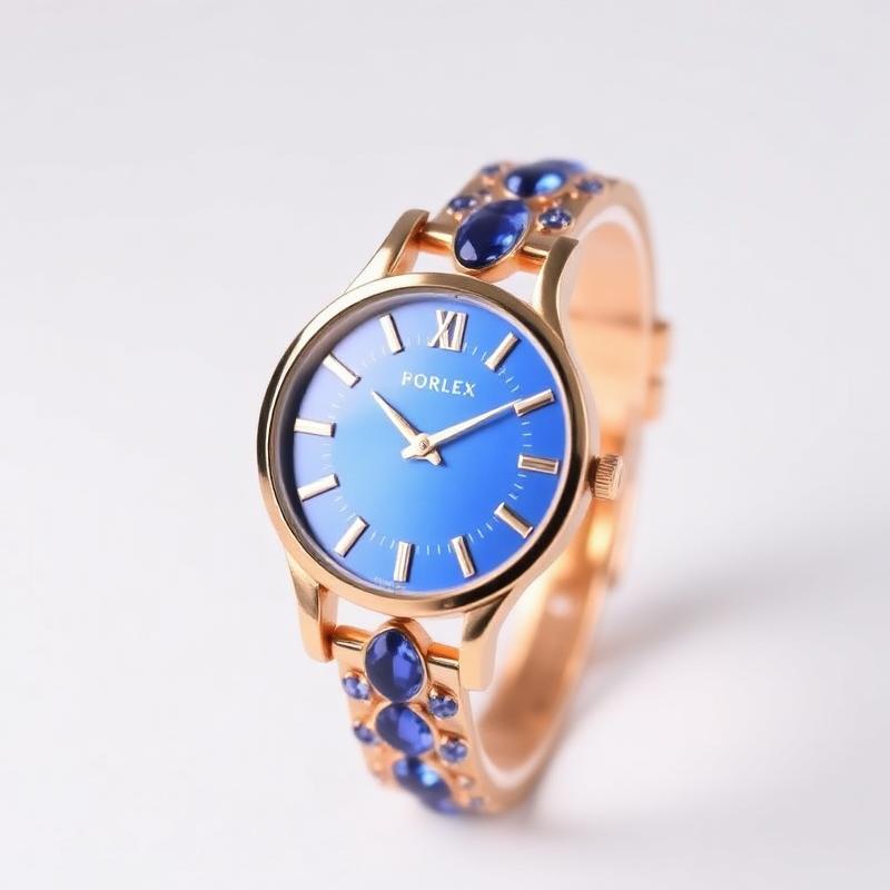 Elegant Dameshorloge met Blauwe Wijzerplaat en Gouden Kast