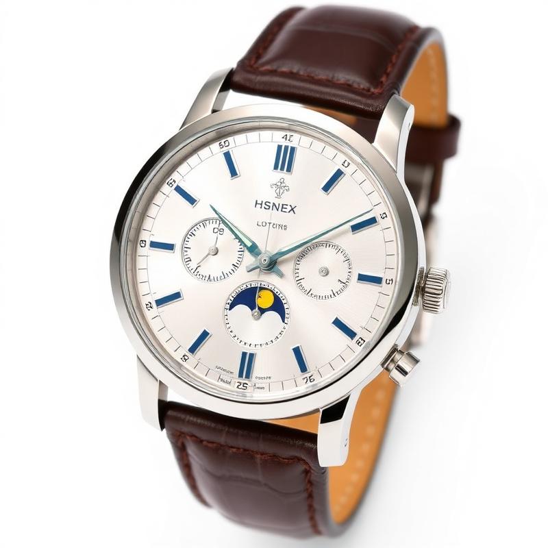 Luxe Heren Moonphase Horloge met Leren Band