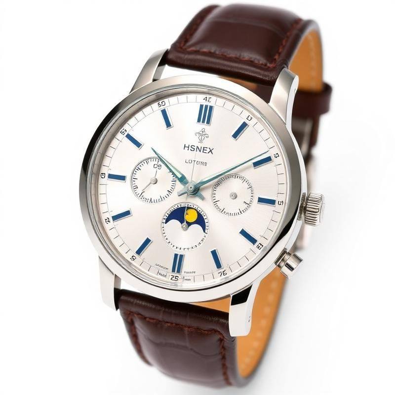 Luxe Heren Moonphase Horloge met Leren Band