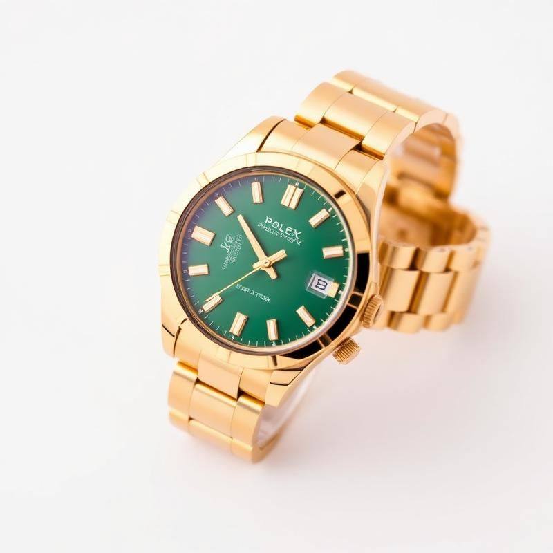 Gouden Heren Luxehorloge met Groene Wijzerplaat