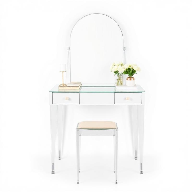 Make-up Tafel met Spiegel en Transparante Acrylkruk - Modern Vanity Set