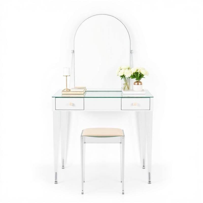 Make-up Tafel met Spiegel en Transparante Acrylkruk - Modern Vanity Set