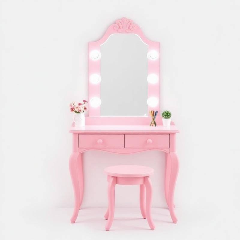 Roze Kaptafel met Spiegel en Lampjes - Make-up Tafel voor Meisjes