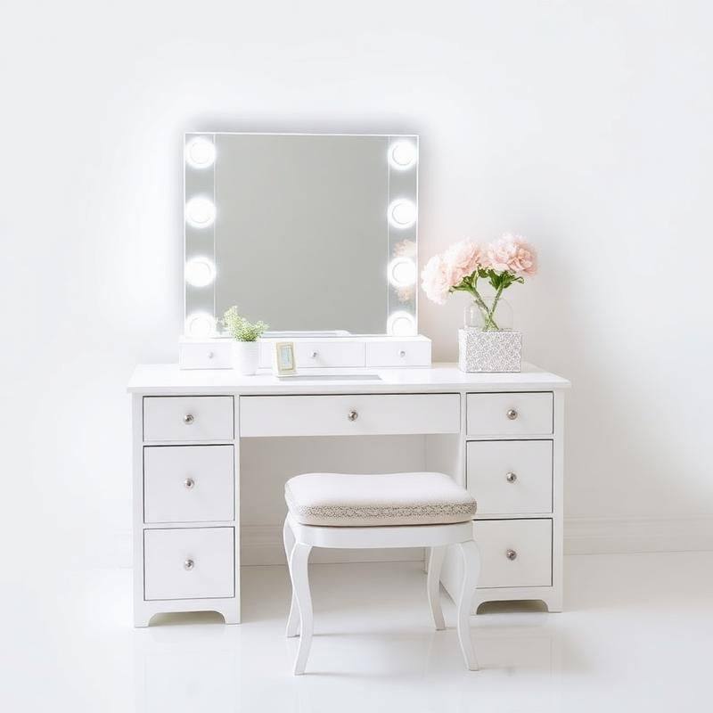 Make-up Tafel met LED-Touchspiegel en Veel Lades - Glamoureuze Vanity met Kruk