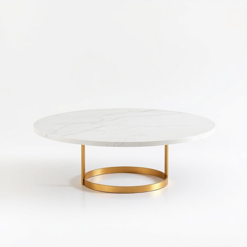Ronde Marmeren Salontafel met Gouden Onderstel — Luxe Koffietafel voor de Moderne Woonkamer