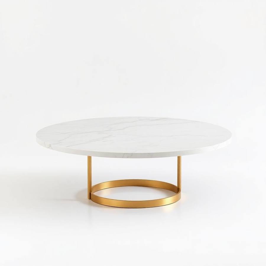 Ronde Marmeren Salontafel met Gouden Onderstel — Luxe Koffietafel voor de Moderne Woonkamer