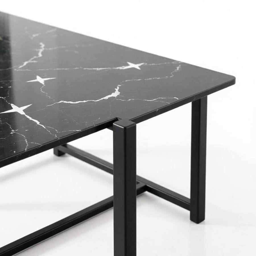 Rechthoekige Marmeren Salontafel met Zwart Onderstel — Strakke Koffietafel voor een Modern Interieur