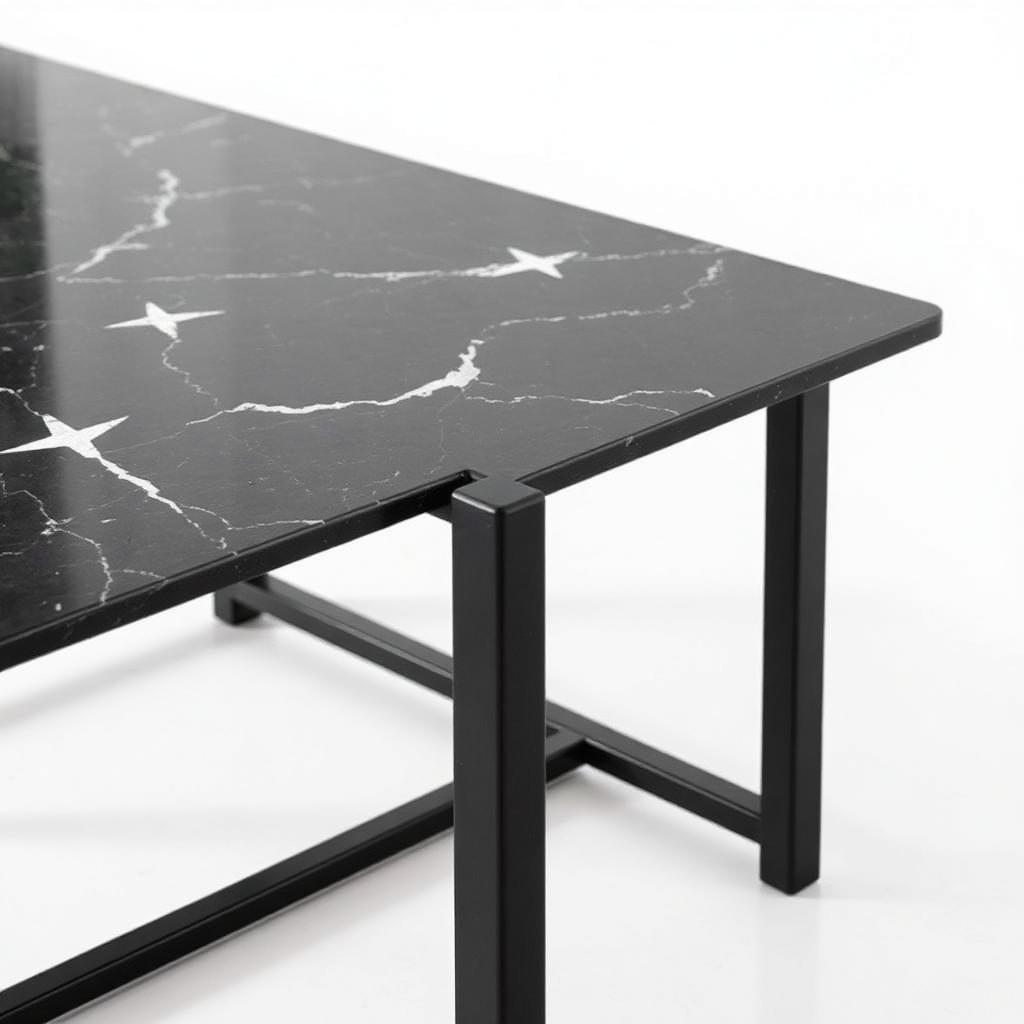 Rechthoekige Marmeren Salontafel met Zwart Onderstel — Strakke Koffietafel voor een Modern Interieur