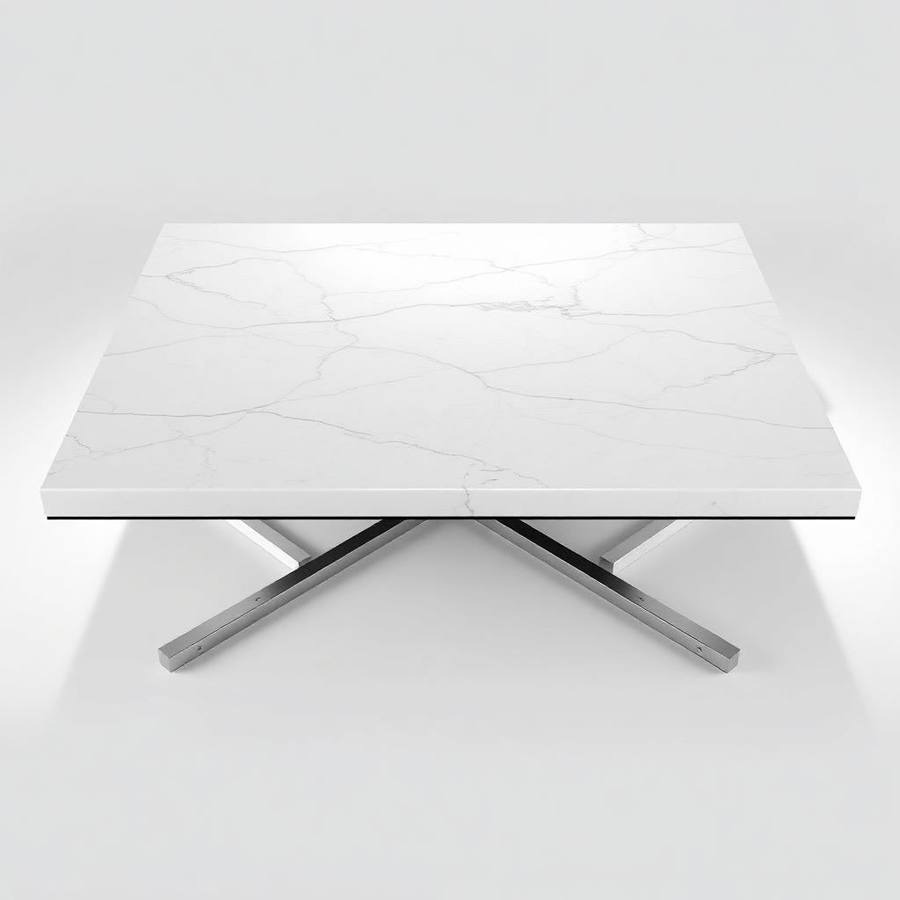Ovale Marmeren Salontafel met Chromen Onderstel — Elegante Koffietafel met Zachte Lijnen