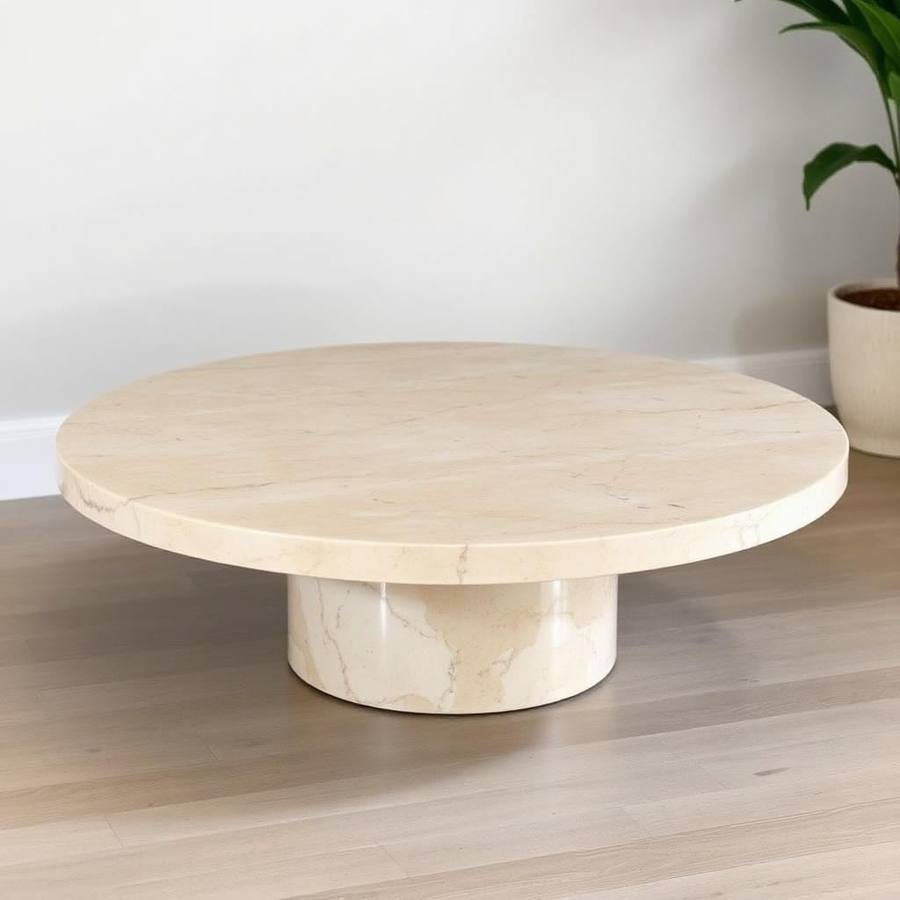 Marmeren Salontafel met Houten Poten — Warme Koffietafel in Scandinavische Stijl
