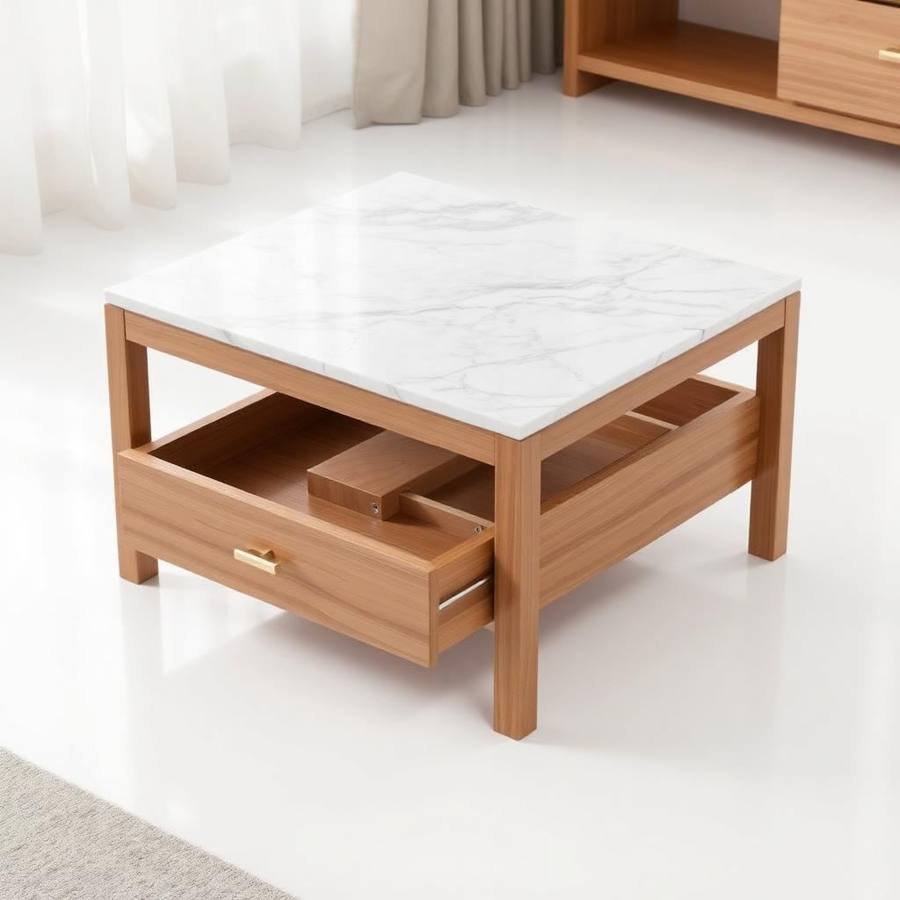Grote Marmeren Salontafel voor de Lounge — XL Koffietafel met Robuust Onderstel