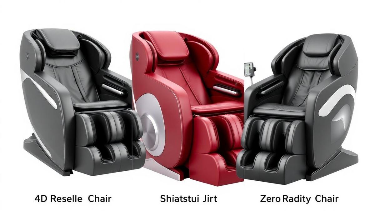 Vergelijking van verschillende types massage stoelen naast elkaar