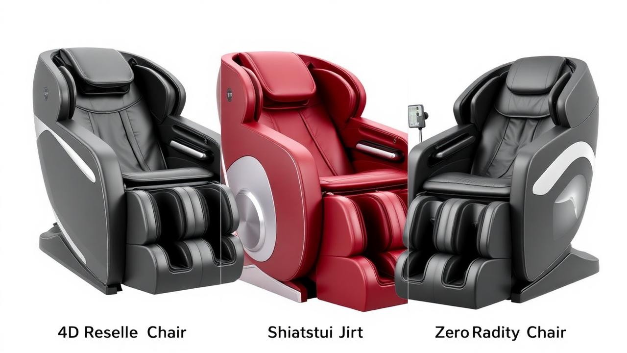 Vergelijking van verschillende types massage stoelen naast elkaar