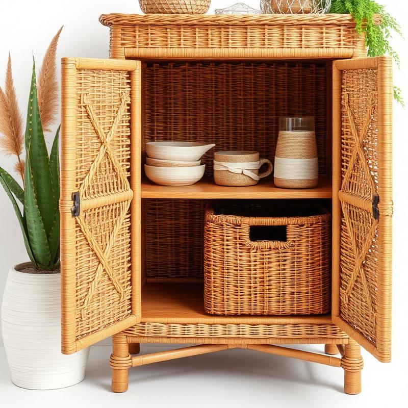 Rotan Opbergkast — Boho Wicker Kast voor Natuurlijke Sfeer