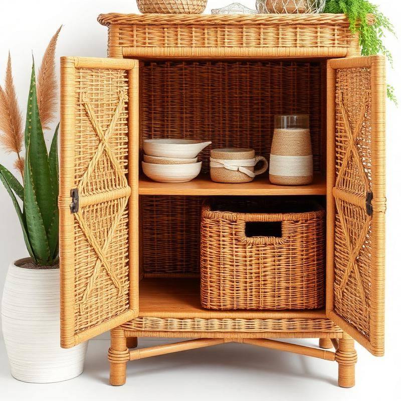 Rotan Opbergkast — Boho Wicker Kast voor Natuurlijke Sfeer
