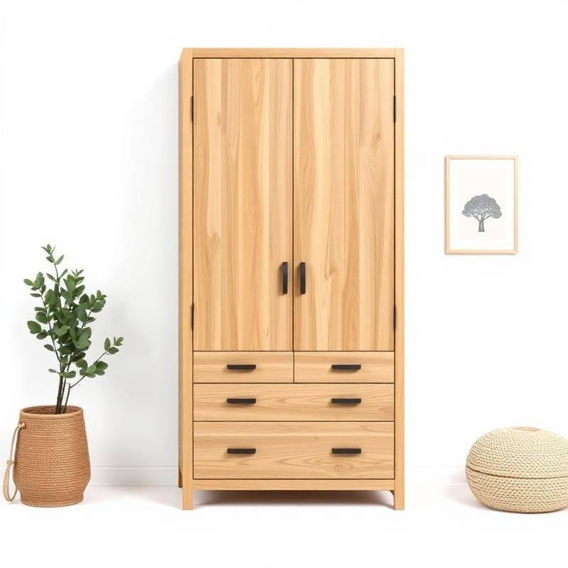 Tall Oak Kledingkast — 2-Deurs Garderobekast met Lades in Scandinavische Stijl