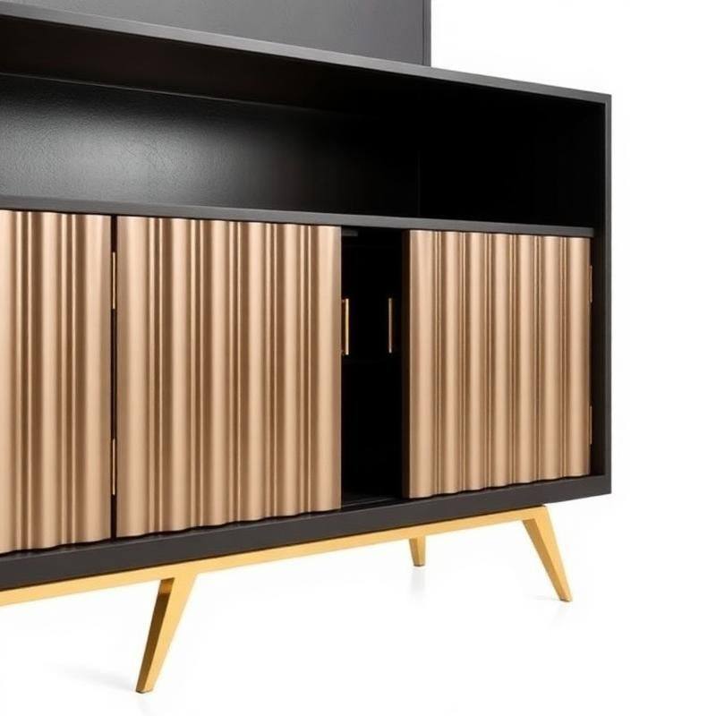 Luxe Sideboard Opbergkast met Fluted Deuren en Gouden Poten