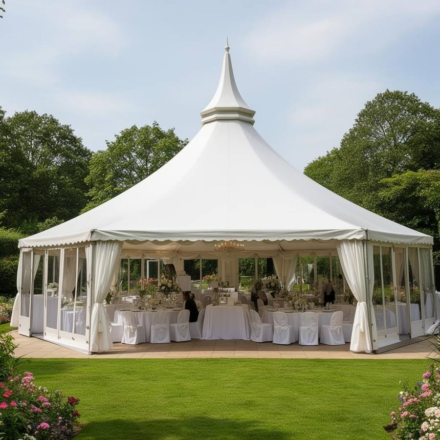 Pagoda Party Tent met Puntgevel Dak – Stijlvolle Tent voor Corporate Events en Tuinrecepties