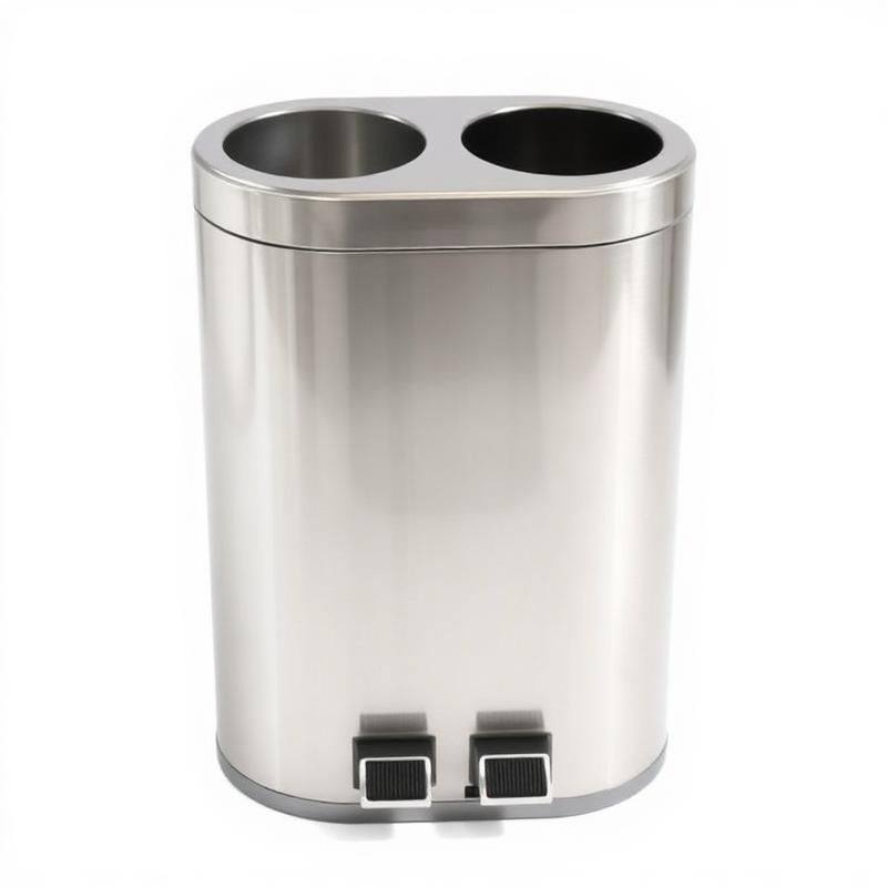 Recycling Pedaalemmer met Twee Vakken - Afvalscheiding Vuilnisbak RVS